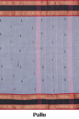 Grey colour chettinad cotton saree plain body with contrast border and self pallu along with blouse piece