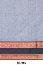 Grey colour chettinad cotton saree plain body with contrast border and self pallu along with blouse piece