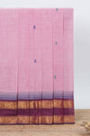 Pink colour chettinad cotton saree all over thread buttas with contrast border and self pallu along with blouse piece
