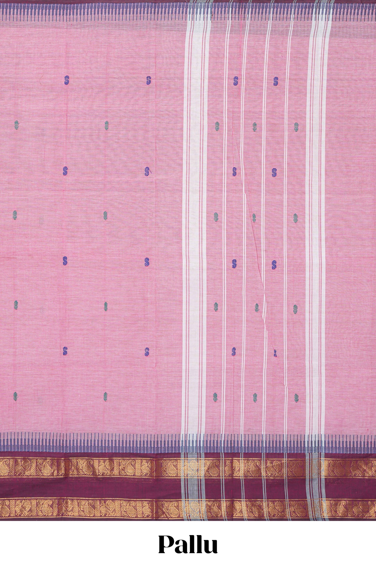 Pink colour chettinad cotton saree all over thread buttas with contrast border and self pallu along with blouse piece