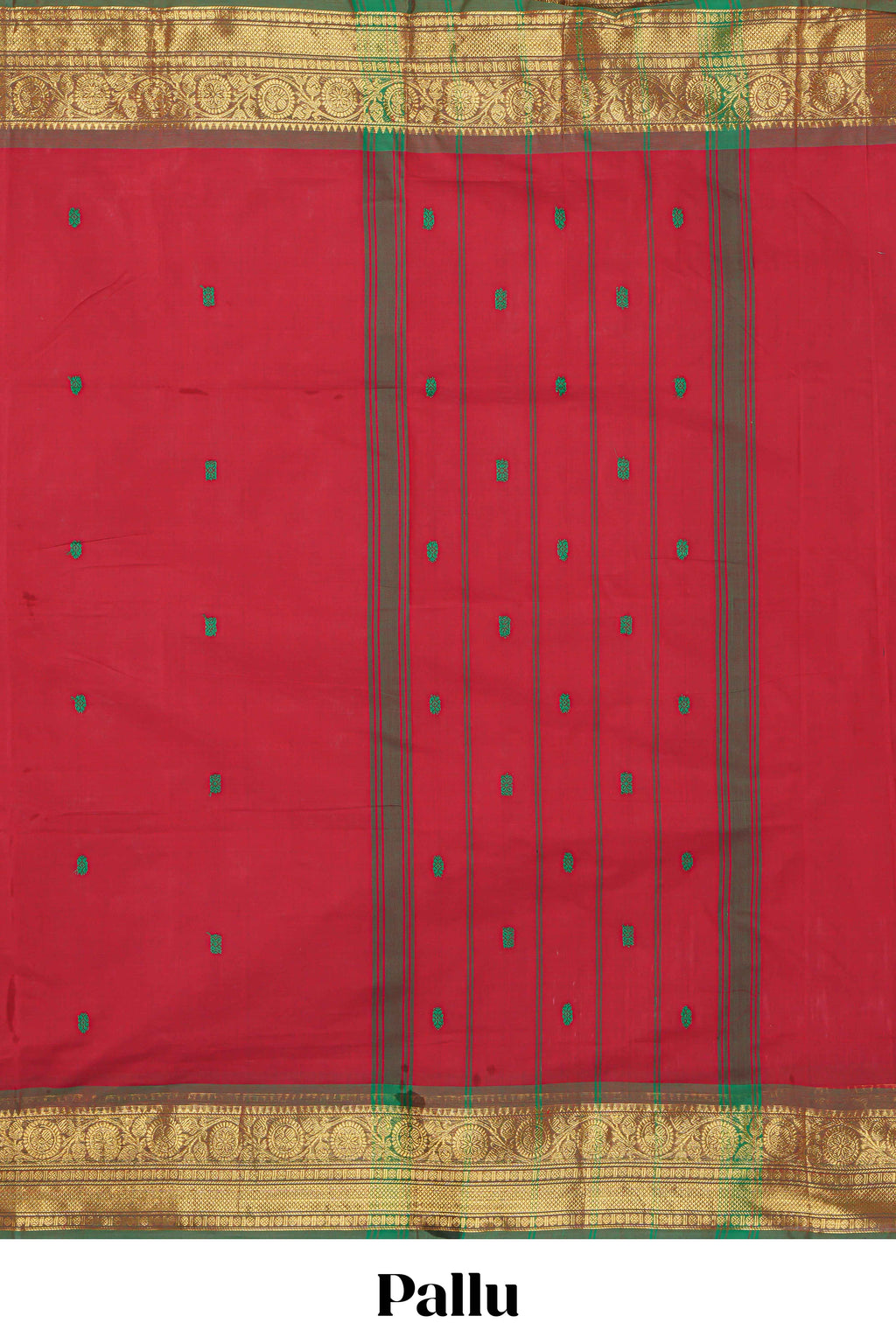 Red colour chettinad cotton saree all over thread buttas with contrast border and self pallu along with blouse piece