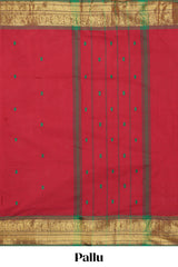 Red colour chettinad cotton saree all over thread buttas with contrast border and self pallu along with blouse piece