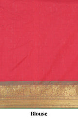 Red colour chettinad cotton saree all over thread buttas with contrast border and self pallu along with blouse piece