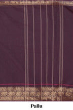 Dark Plum Chettinad cotton saree with a plain body antique gold zari elephant border along with matching blouse