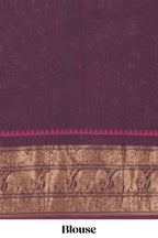 Dark Plum Chettinad cotton saree with a plain body antique gold zari elephant border along with matching blouse