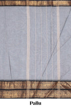 Grey plain chettinad cotton saree with contrast zari bentex border and matching blouse