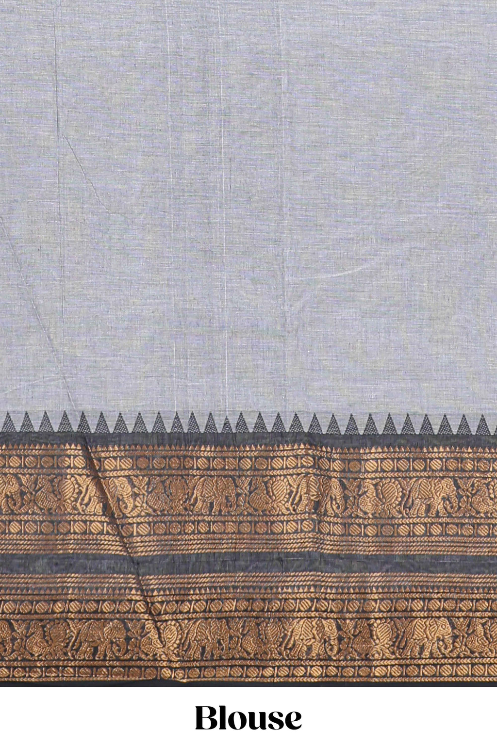 Grey plain chettinad cotton saree with contrast zari bentex border and matching blouse