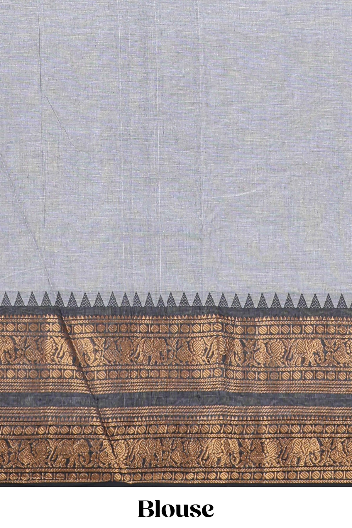 Grey plain chettinad cotton saree with contrast zari bentex border and matching blouse