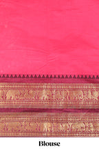 Pink plain chettinad cotton saree with contrast bentex zari border and matching blouse