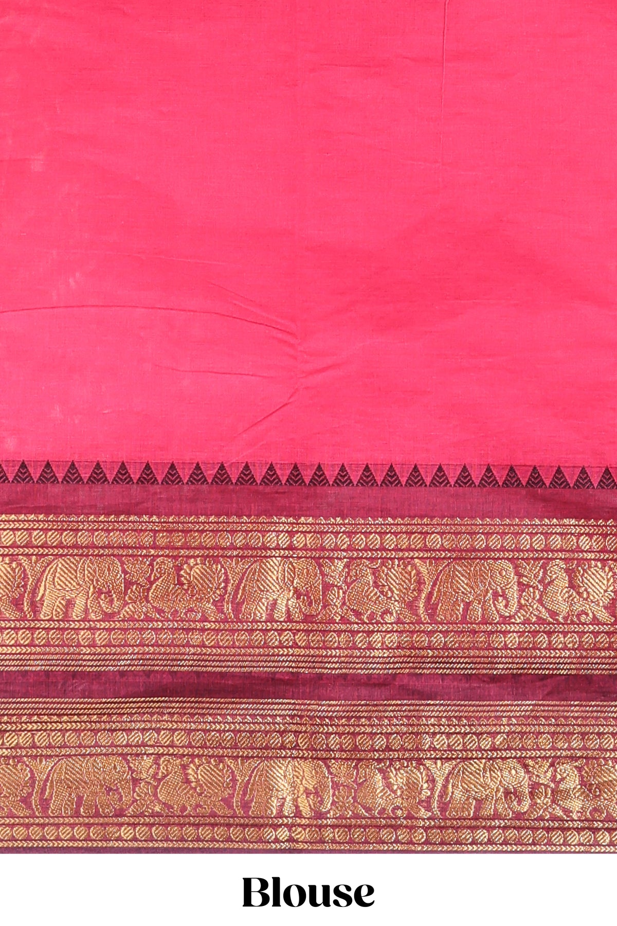 Pink plain chettinad cotton saree with contrast bentex zari border and matching blouse