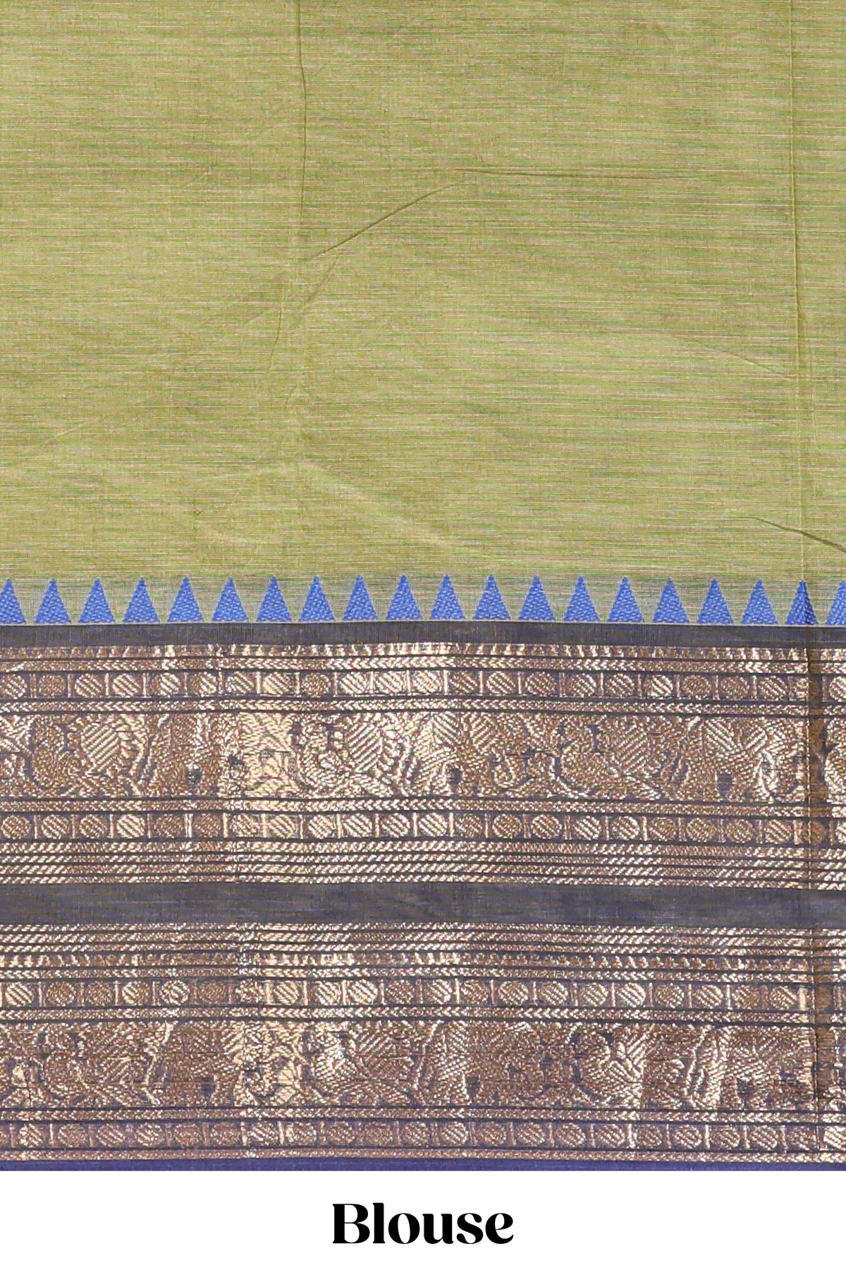 Olive green plain chettinad cotton saree with contrast bentex zari border and matching blouse