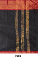 Black plain chettinad cotton saree with contrast zari border and matching blouse