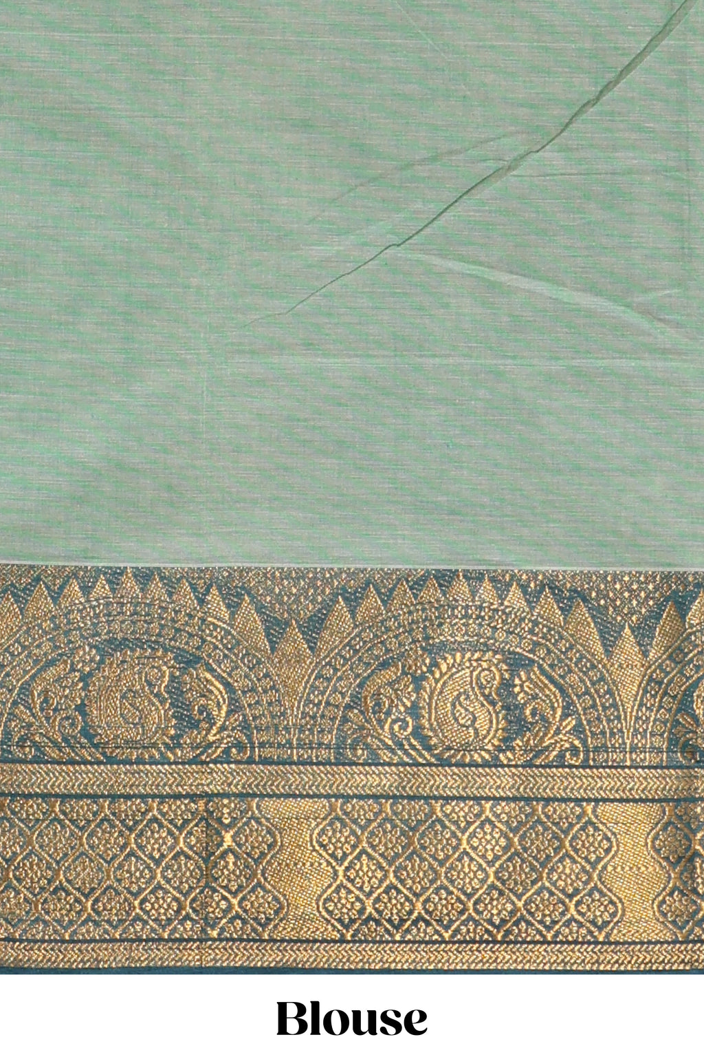 Teal green plain chettinad cotton saree with contrast zari border and matching blouse