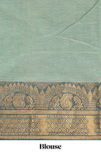 Teal green plain chettinad cotton saree with contrast zari border and matching blouse