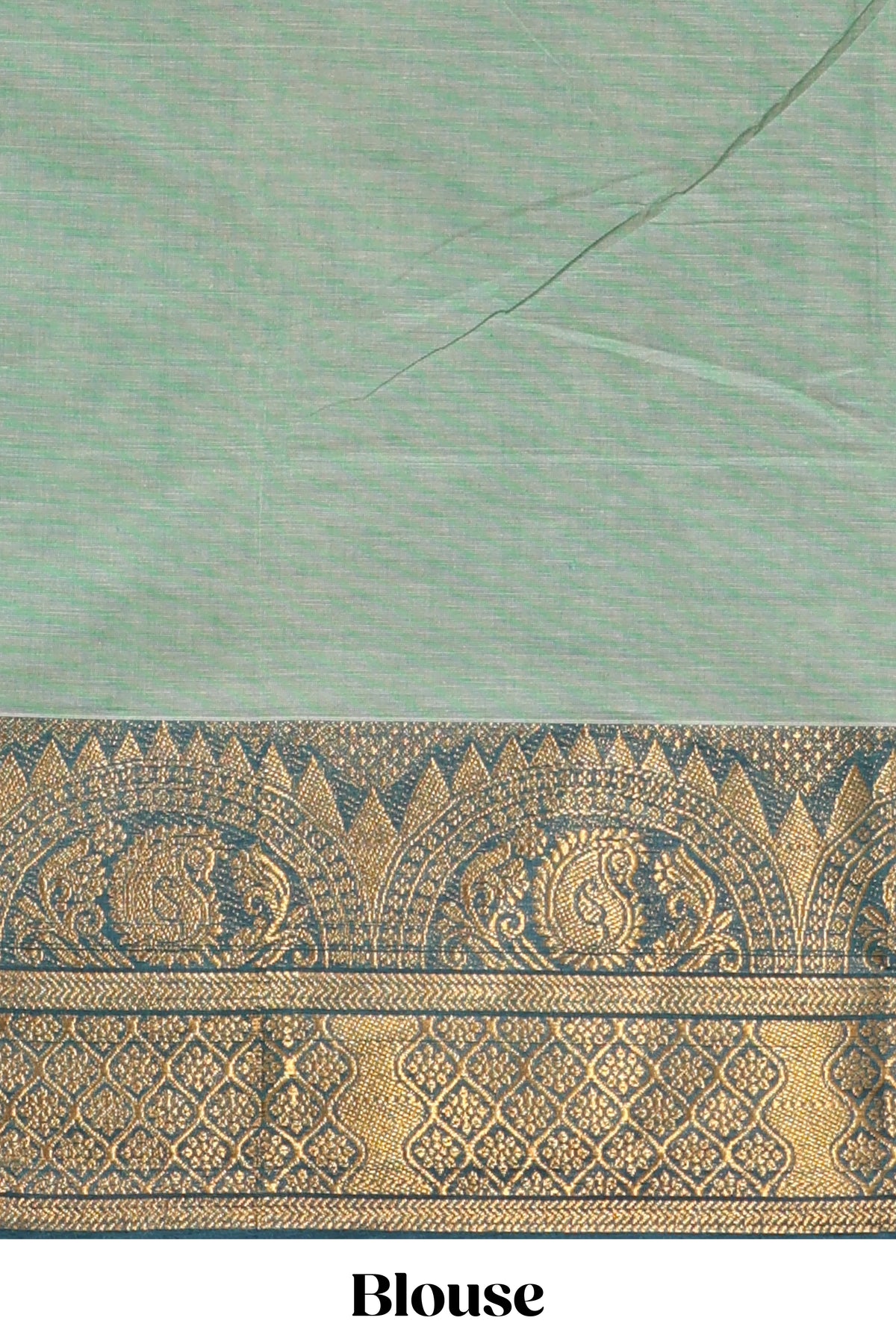 Teal green plain chettinad cotton saree with contrast zari border and matching blouse
