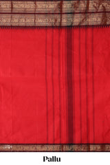 Red plain chettinad cotton saree with contrast zari border and matching blouse