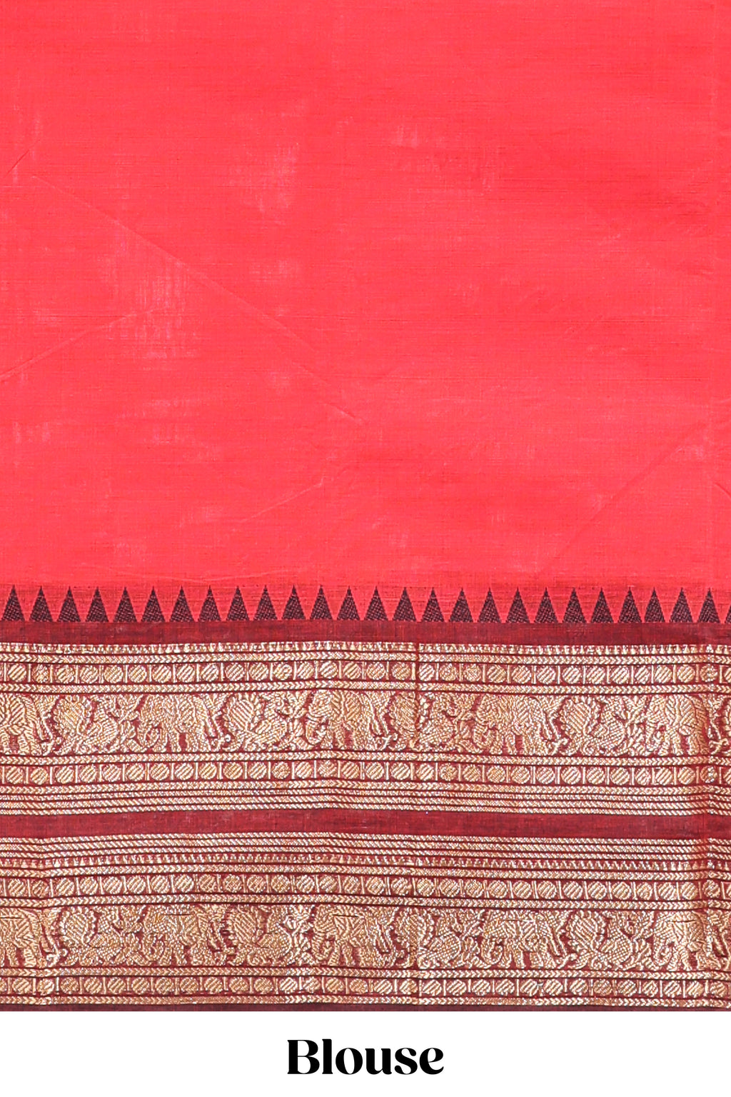 Red plain chettinad cotton saree with contrast zari border and matching blouse
