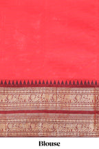 Red plain chettinad cotton saree with contrast zari border and matching blouse