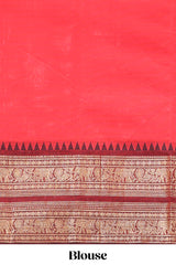 Red plain chettinad cotton saree with contrast zari border and matching blouse