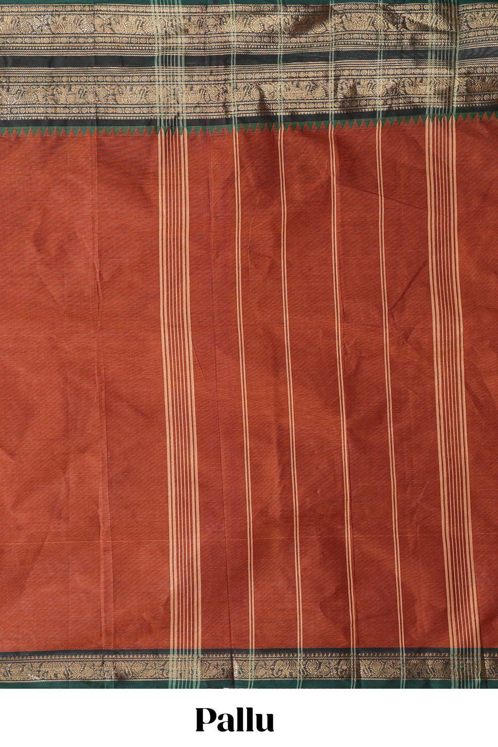 Rust red plain chettinad cotton saree with contrast bentex zari border and matching blouse