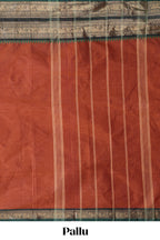 Rust red plain chettinad cotton saree with contrast bentex zari border and matching blouse
