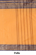 Orange plain chettinad cotton saree with contrast bentex zari border and matching blouse
