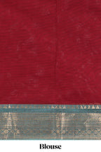 Red plain chettinad cotton saree with contrast bentex zari border and matching blouse