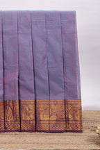 Lavender plain chettinad cotton saree with contrast bentex zari border and matching blouse