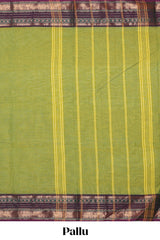 Green plain chettinad cotton saree with contrast zari border and matching blouse