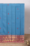 Blue floral motifs design chettinad cotton saree with contrast zari border and matching blouse