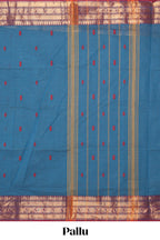 Blue floral motifs design chettinad cotton saree with contrast zari border and matching blouse