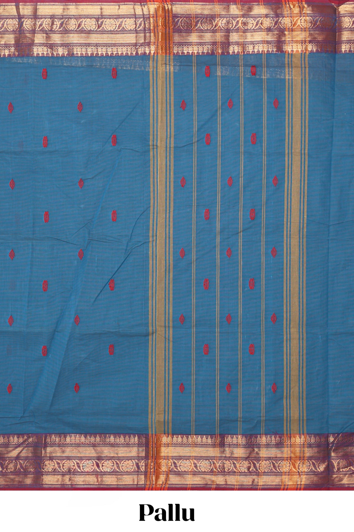 Blue floral motifs design chettinad cotton saree with contrast zari border and matching blouse