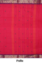 Pink motifs design chettinad cotton saree with contrast floral zari border and matching blouse
