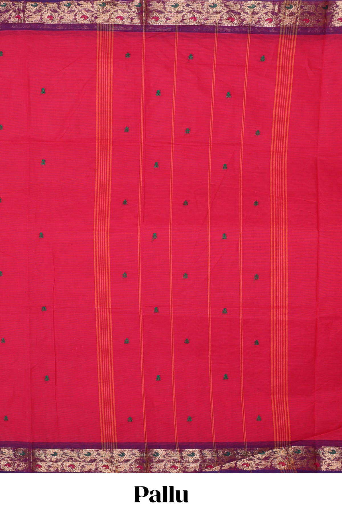 Pink motifs design chettinad cotton saree with contrast floral zari border and matching blouse
