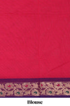 Pink motifs design chettinad cotton saree with contrast floral zari border and matching blouse