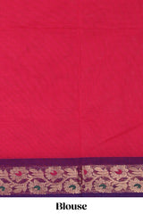 Pink motifs design chettinad cotton saree with contrast floral zari border and matching blouse