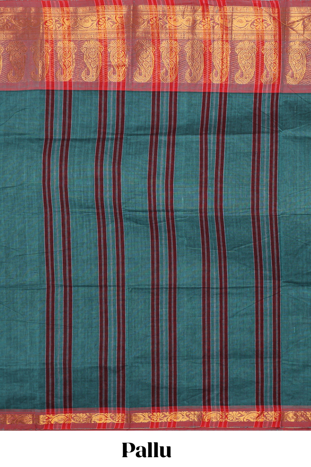 Midnight green plain chettinad cotton saree with contrast zari border and matching blouse
