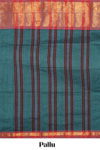 Midnight green plain chettinad cotton saree with contrast zari border and matching blouse