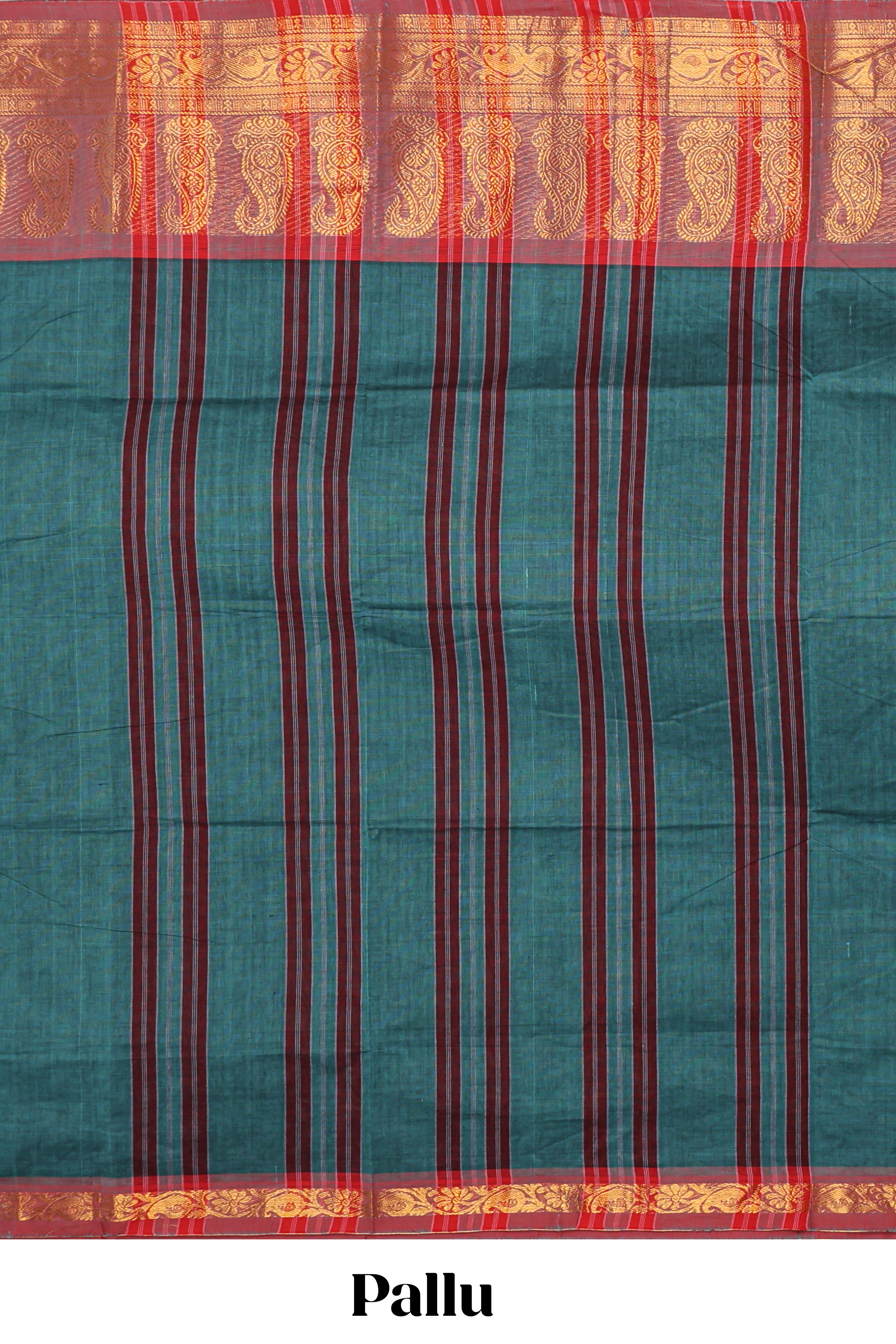Midnight green plain chettinad cotton saree with contrast zari border and matching blouse