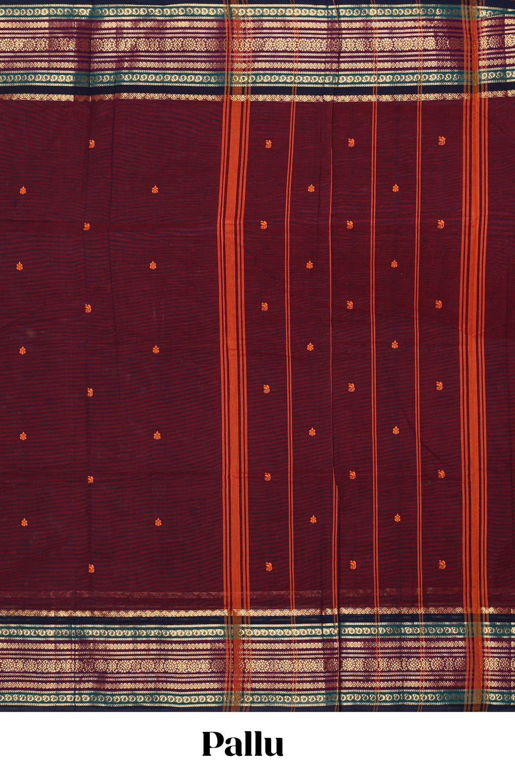 Maroon floral motifs chettinad cotton saree with contrast zari border and matching blouse