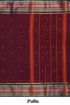 Maroon floral motifs chettinad cotton saree with contrast zari border and matching blouse