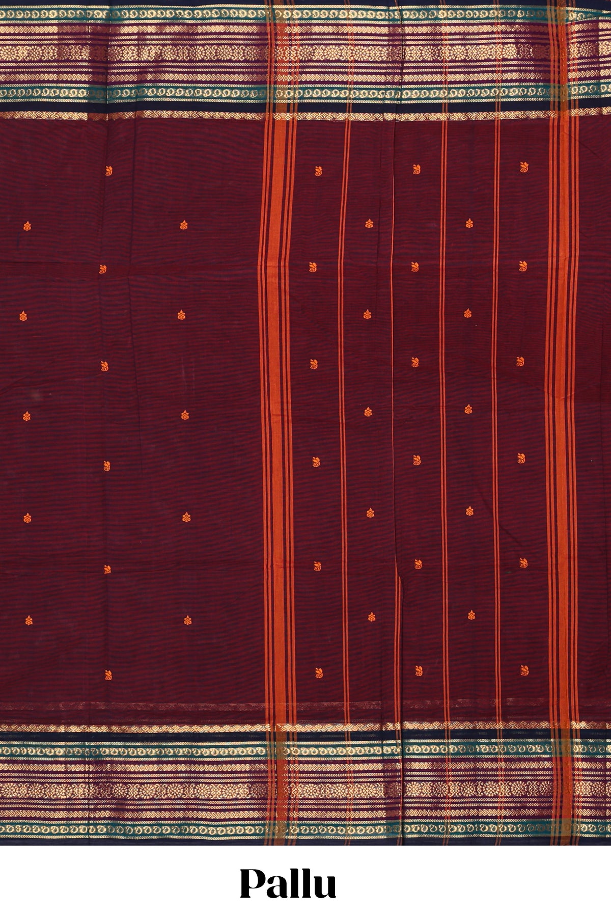 Maroon floral motifs chettinad cotton saree with contrast zari border and matching blouse