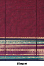 Maroon floral motifs chettinad cotton saree with contrast zari border and matching blouse