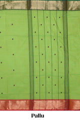 Green butta chettinad cotton saree with contrast zari border and matching blouse