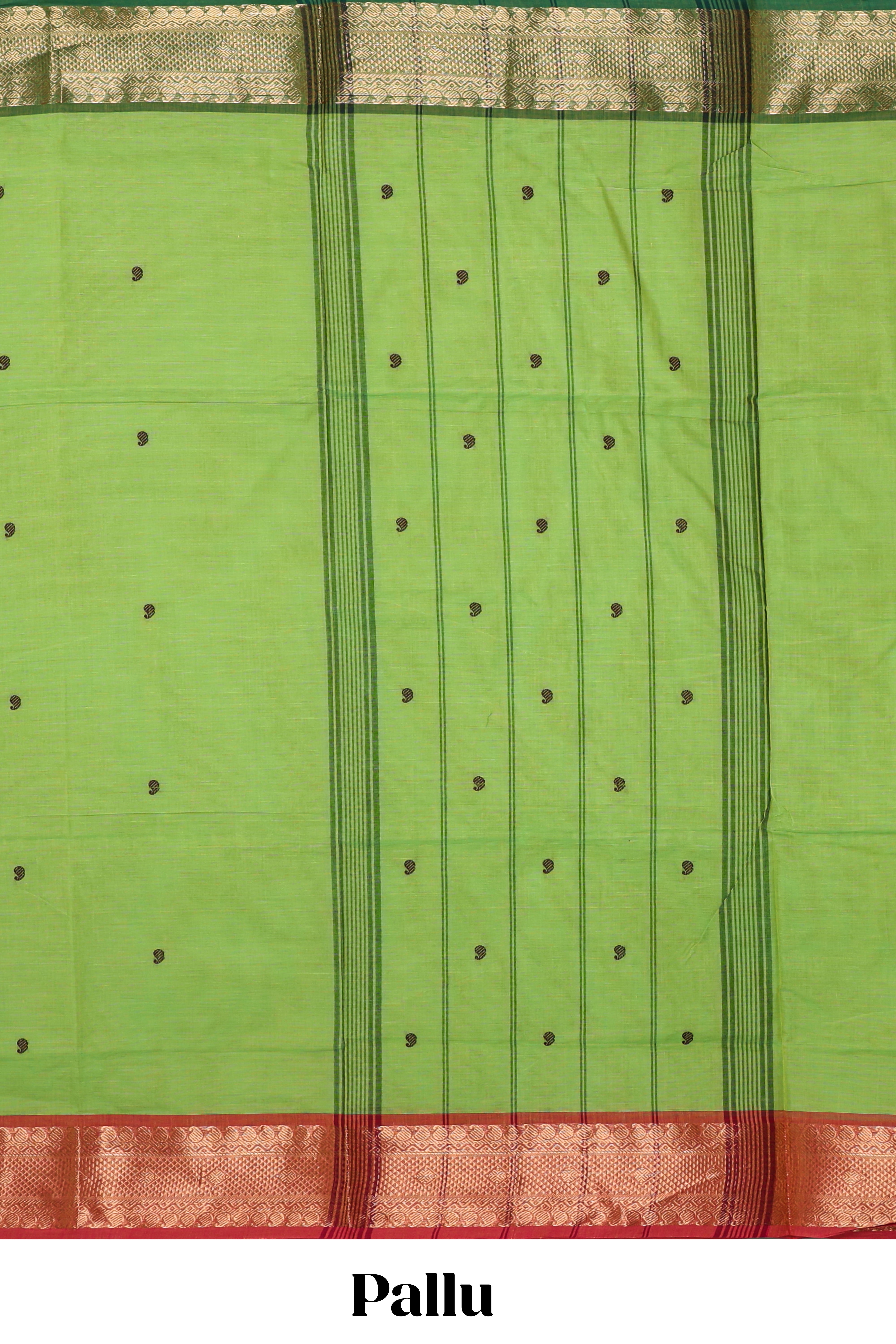 Green butta chettinad cotton saree with contrast zari border and matching blouse