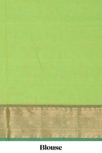 Green butta chettinad cotton saree with contrast zari border and matching blouse