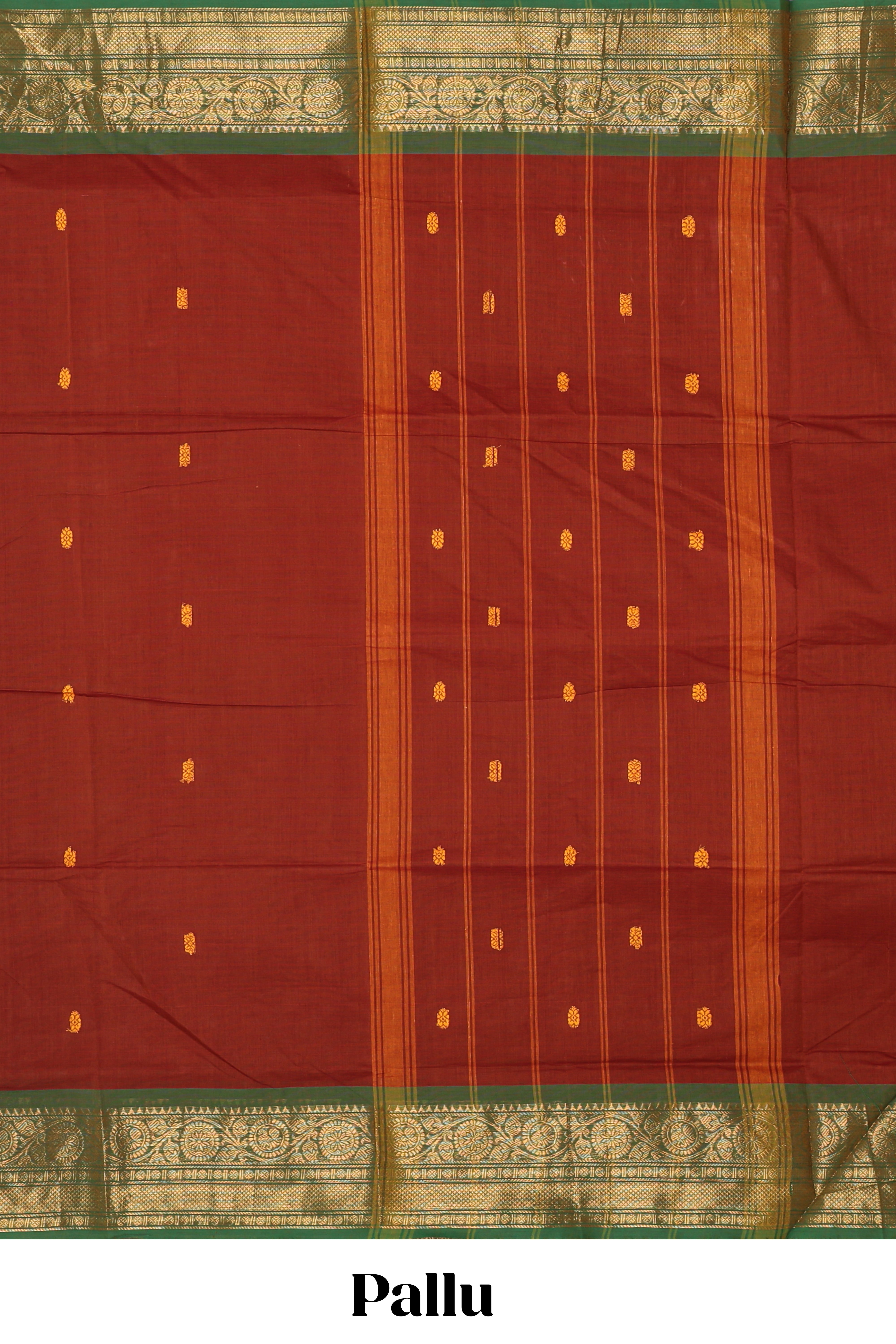 Orange butta chettinad cotton saree with contrast zari border and matching blouse