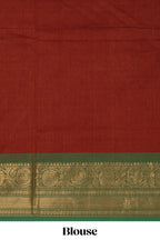 Orange butta chettinad cotton saree with contrast zari border and matching blouse