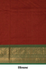 Orange butta chettinad cotton saree with contrast zari border and matching blouse