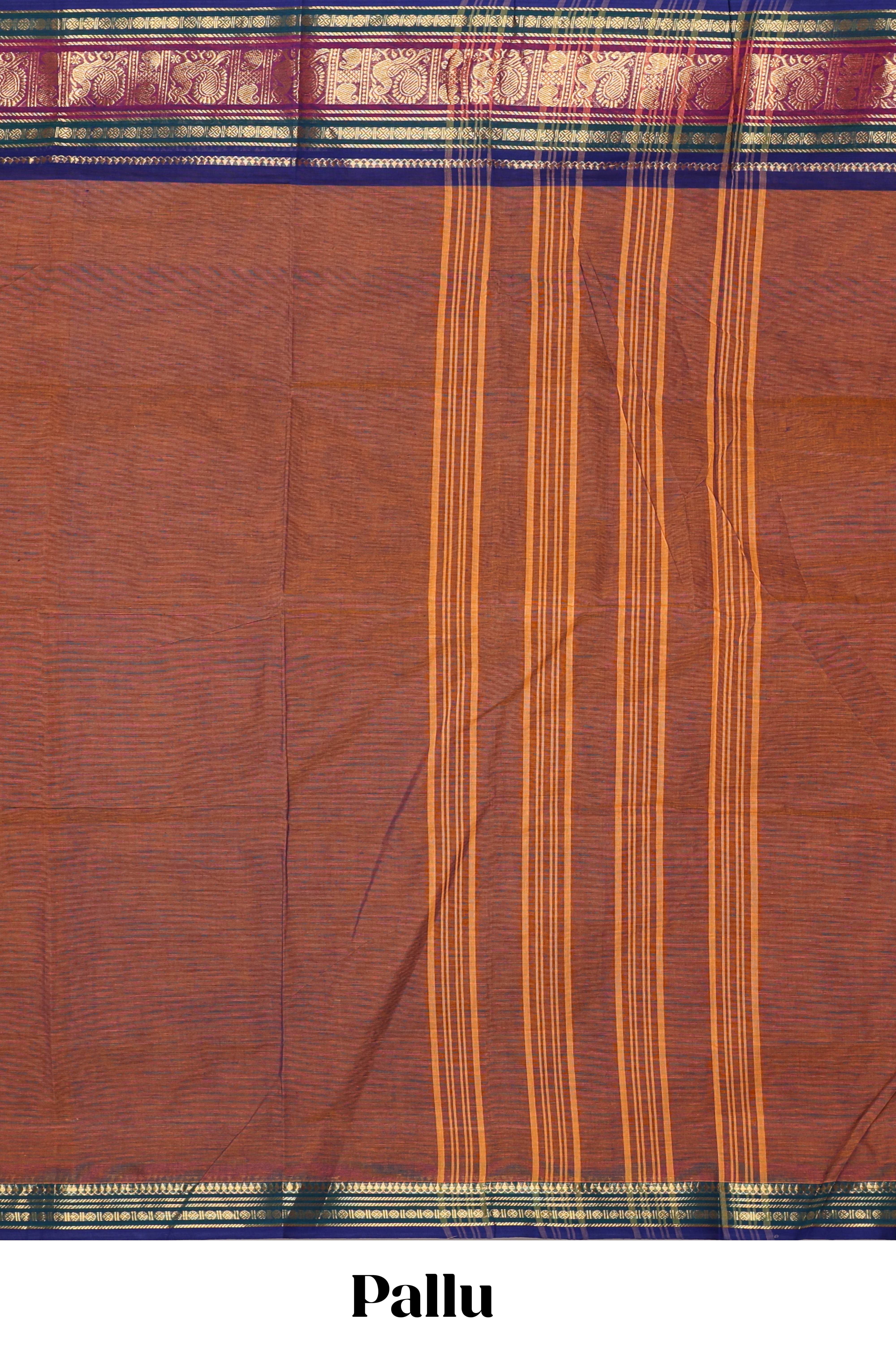 Peach plain chettinad cotton saree with contrast zari border and matching blouse